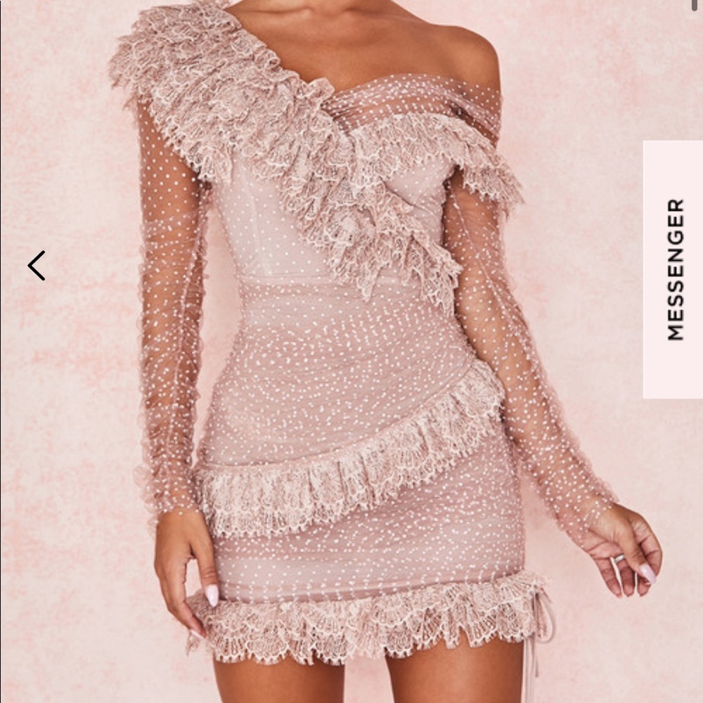 House of CB blush polka dot lace dress